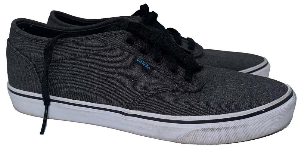 Vans Atwood Mens Size 10 Charcoal Gray Canvas Blue Logo Low Top Skate Shoes